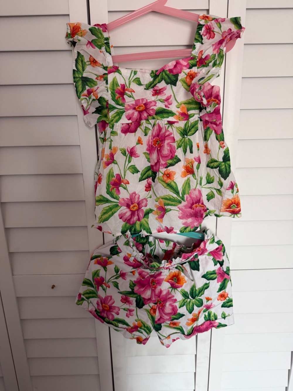 Janie and Jack White Floral Two-Piece Set with Pink and Green Flowers